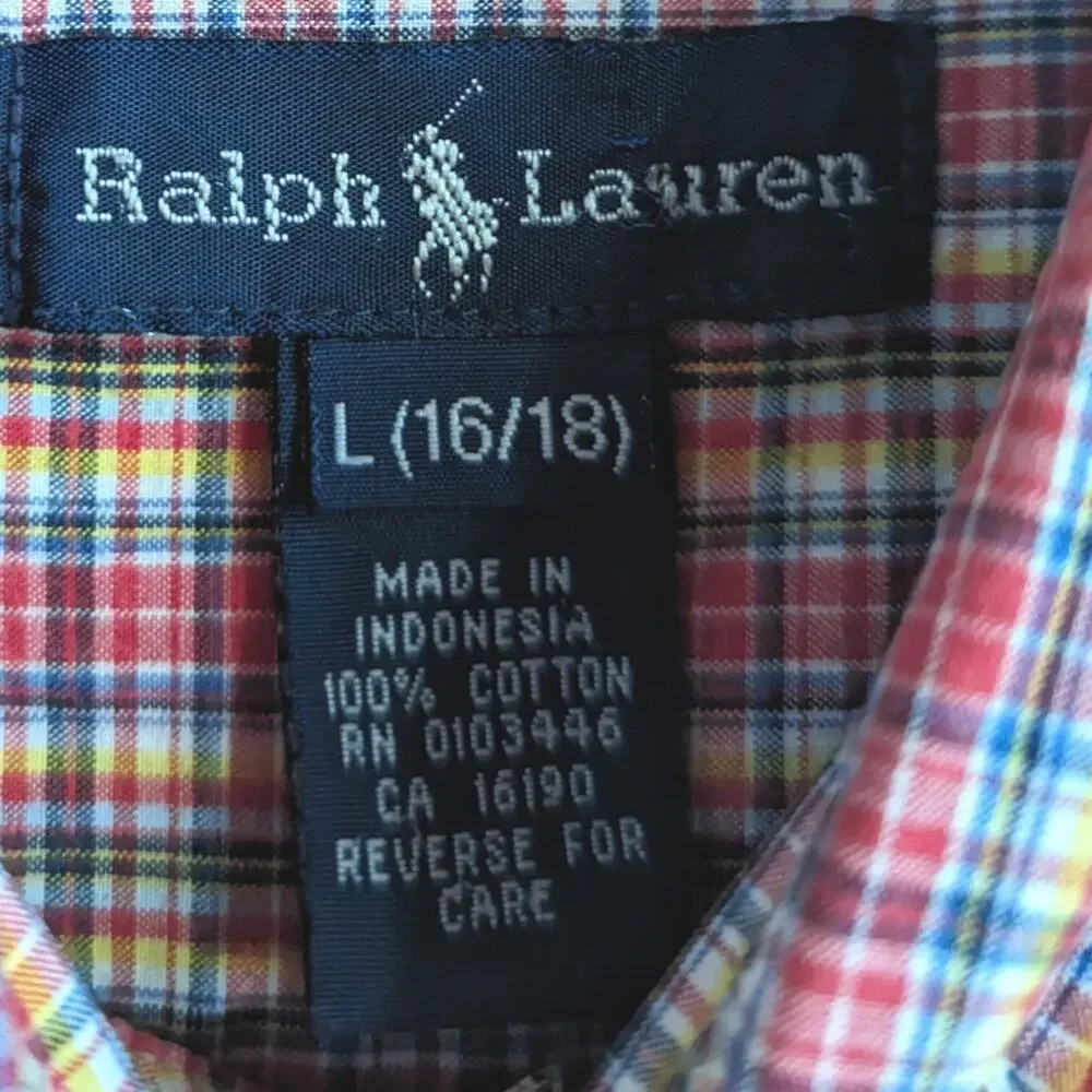 Vtg Ralph Lauren Boys 16/18 Button Down Shirt Preppy